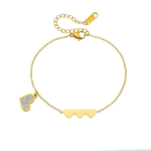 Elegant gold heart pendant bracelet with sparkling zircon stones and adjustable chain