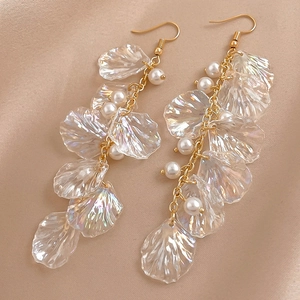 Boucles Doreilles Pendantes Fleurs En Acrylique Irisé Avec Künstliche Perle Et Clou En Argent Sterling 925 Élégant Vintage Femmes