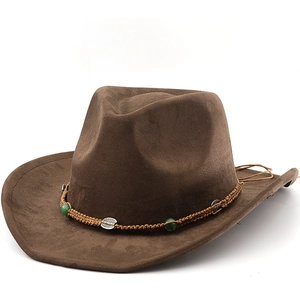 Cappello Da Cowboy Western Retrò Camoscio Falda Larga Stile Boho Etnico Con Fascia Intrecciata Ciondoli In Metallo All'aperto