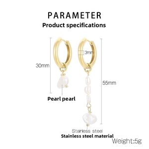 Détails de boucles d'oreilles perles dorées en acier inoxydable avec dimensions
