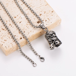 Vintage stainless steel eagle bell pendant with star engraving on square box chain