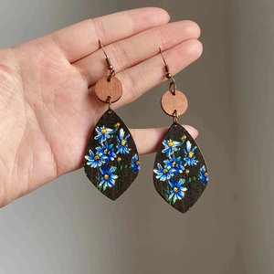 Bohemian Teardrop Wood Drop Earrings Vintage Ethnic Floral Print Dangle Earrings For Women Handmade Jewelry Gift