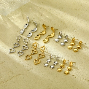 Vintage Stainless Steel Heart Pentagram Bean Shape Drop Earrings 18K Gold Silver Plated High End Jewelry For Women Girls