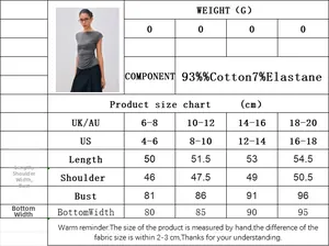 Detailed product size chart in centimeters for women's short sleeve slim fit cotton t-shirt