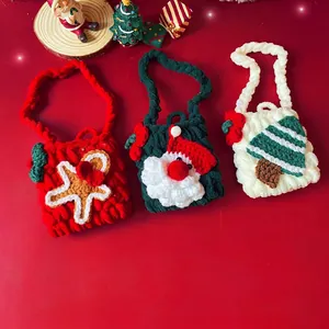 Handmade chenille crochet Christmas mini bags set featuring Santa and Gingerbread man
