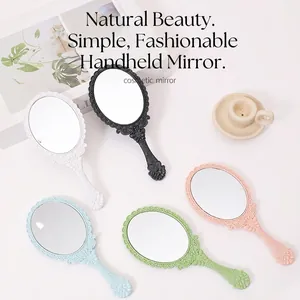 European style hand-held cosmetic mirrors with vintage floral patterns in five colors