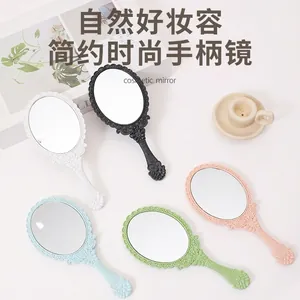 European style hand-held cosmetic mirrors with vintage floral patterns in five colors