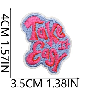 Detailed size chart of the Take It Easy embroidered patch with precise measurements
