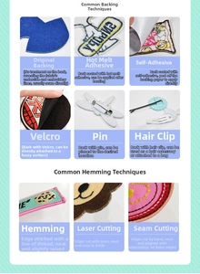 Detail showing various embroidery patch backing options and professional edge finishing