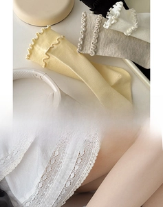 Detailed knit of women cotton socks featuring aesthetic ruffled cuffs in multiple colors