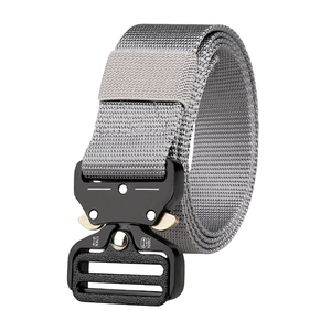 Tactical grey nylon belt with zinc alloy quick-release cobra buckle and tension markings