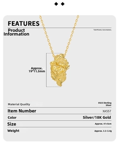 Close-up of S925 sterling silver irregular crumpled pendant necklace with gold texture