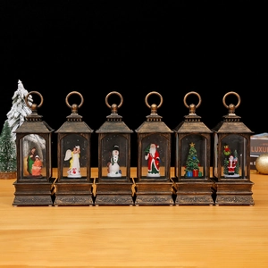 Christmas Musical Lantern Snow Globe LED Glowing Light Vintage Bronze Decorative Lamp Holiday Tabletop Ornament