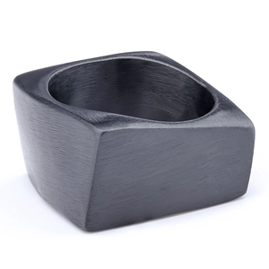 Minimalist black stainless steel geometric ring with matte brushed finish for men
