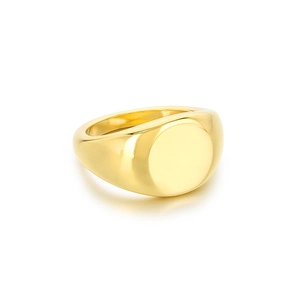 Chevalière en acier inoxydable plaqué or 18K poli avec plateau rond pour gravure