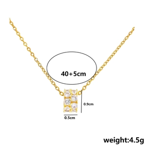 Golden titanium steel necklace with a zircon-encrusted cylindrical pendant and chain specs