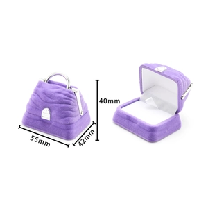 Purple velvet mini jewelry box handbag design with dimensions 55x42x40mm