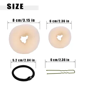 Detailed size specifications for hair styling tools including loop and bun maker tools