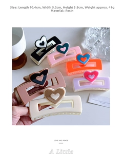 Detail view showing 10.4cm matte resin heart hair claw dimensions and premium texture