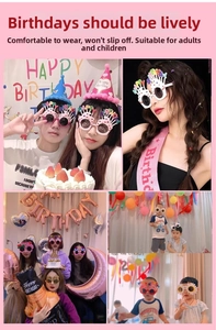 Collage of colorful novelty party glasses featuring cake and sunflower designs