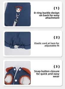 Detail of dog puffer vest with D-ring, adjustable drawstring and warm fleece lining