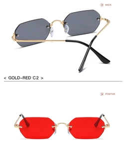 Detalle de las gafas de sol octogonales sin montura Gold-Red C2 con patillas de metal