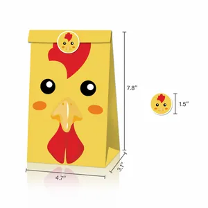 Close-up of yellow chick theme paper gift bag with matching round sealing sticker details