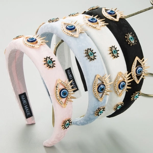 Cerchietto Imbottito in Tessuto Stampa Vintage per Donna Lega Strass Malocchio Spugna Accessori per Capelli