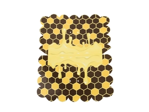 Detail of honeycomb hexagon earring card with dripping honey pattern and wavy cut edges