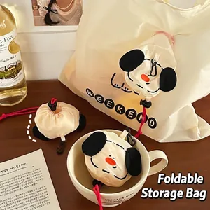 Foldable Shopping Bag Portable Large Capacity Eco Friendly Waterproof Polyester Tote Cartoon Dog Cat Print For Travel Grocery