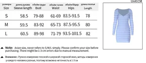 Detailed size chart for the light blue French vintage V-neck long sleeve bodycon dress