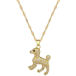 Elegant gold titanium steel necklace featuring a sparkling crystal-encrusted poodle pendant
