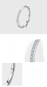 Detailed view of S925 sterling silver band with micro-pave cubic zirconia setting