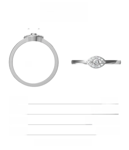 Detailed chart showing S925 silver Moissanite evil eye ring specifications and dimensions