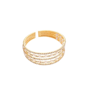 Elegant gold multi-layer open cuff bracelet with pearls and sparkling rhinestones for women