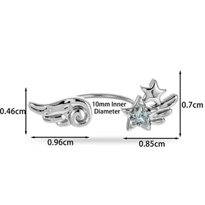 Silver angel wing and blue zircon star C-shape ear cuff with 10mm inner diameter