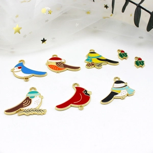 Colorful enamel bird charms and leaf pendants made of gold plated alloy for DIY jewelry