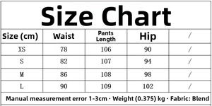 Tableau des tailles avec taille, longueur et hanches pour l'ensemble pantalon évasé