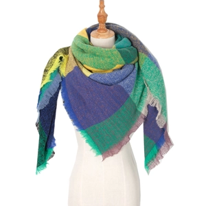 Colorful plaid oversized square shawl scarf in soft brushed cashmere-like fabric