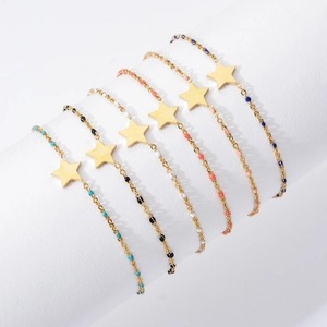 Star Pendant Bracelet Stainless Steel Gold Plated Enamel Bead Bohemian Vintage Adjustable Link Chain Women