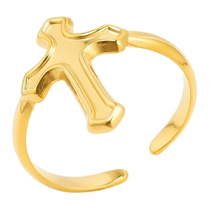 Minimalist adjustable open ring with a classic golden cross design for men and women