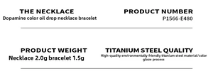 Detailed specifications for dopamine style titanium gold necklace and bracelet set