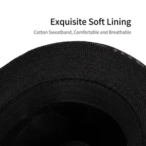 Black linen jazz hat with breathable cotton sweatband and premium woven texture