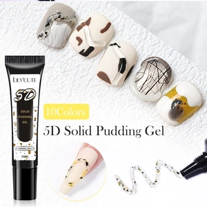 Close-up of LILY'CUTE 10ml Eggshell Gold 5D solid pudding gel tube and nail art application