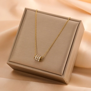 Elegant gold-plated titanium steel necklace with sparkling crystal cylinder pendant