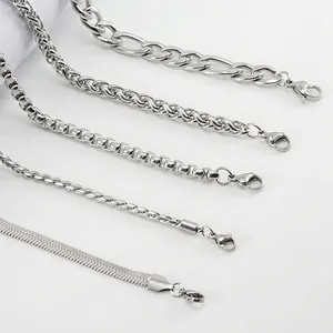 Stainless Steel Chain Bracelet Figaro Herringbone Wheat Box Twist Links Minimalist Jewelry For Men Women
