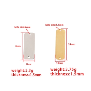 Polished stainless steel rectangular pendant tags with dimensions and double hole design