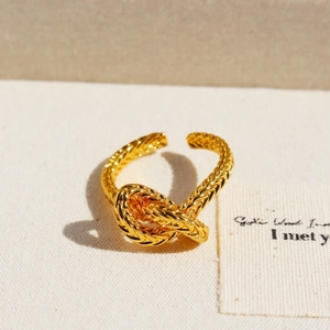 Knotted Open Ring Gold Plated Brass Adjustable French Vintage Twist Design Jewelry For Women Elegant Accessory