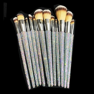 14-piece rhinestone makeup brush set with sparkling crystals and synthetic bristles