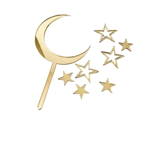 8-piece set of gold acrylic mirror cake toppers with moon and stars for party desserts